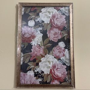 NEW Vintage Floral Glass Metallic Plastic Frame Rectangular Wall Art